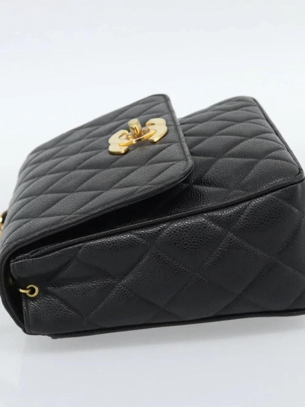 CHANEL Chain Matelasse Shoulder Bag Grained Calf Skin Black Gold CC Auth 186150V